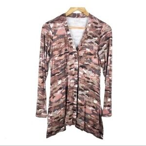 LOGO by Lori Goldstein Watercolor Print Cardigan XXS Long‎ Sleeve Open Front